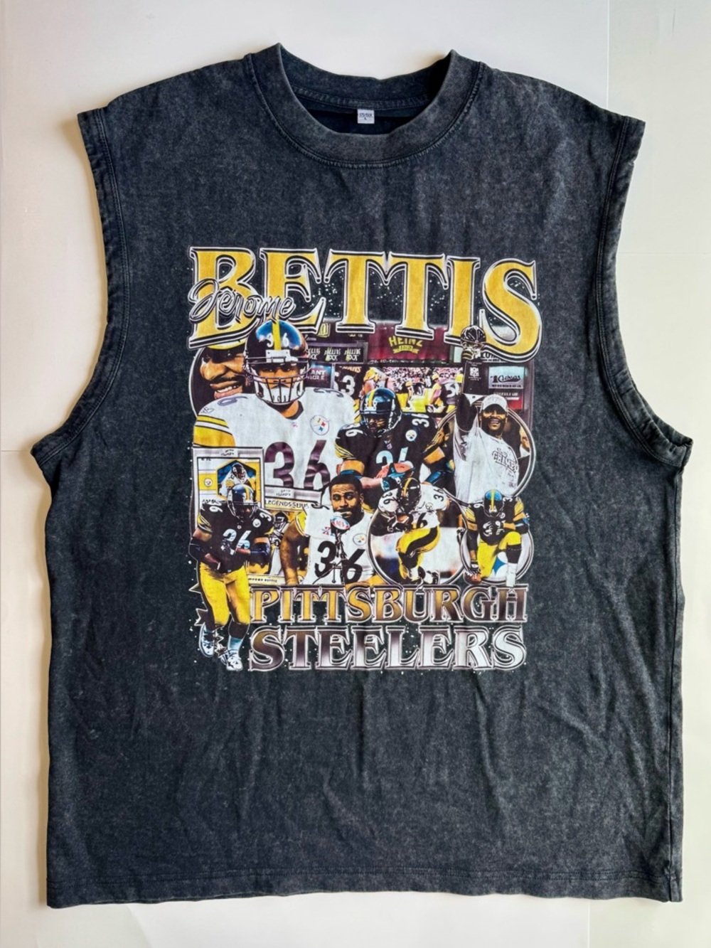 Mens Pgh Steelers Jerome Bettis Sleeveless Graphic Tee Black Size L